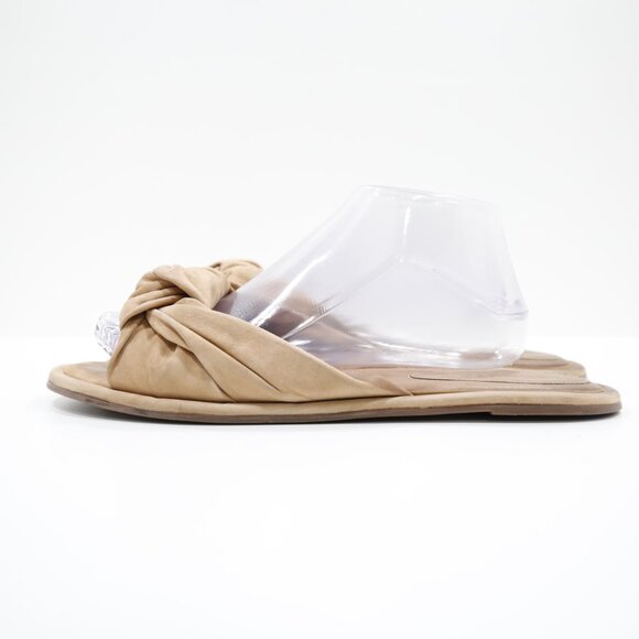 Schutz Leny Soft Tan Leather Twist Knot Lightweight Flat Slide Sandals - 11 - Picture 1 of 7